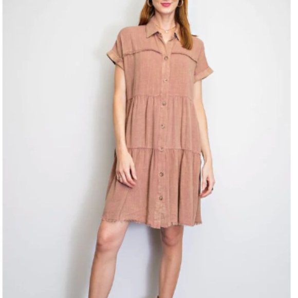 easel Dresses Easel Washed Button Down Collared Shirt Dress Poshmark